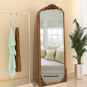 HomeRoots Black Wood Arched Freestanding Accent Mirror - Elegant Ornate Frame for Modern & Traditional Decor 708706