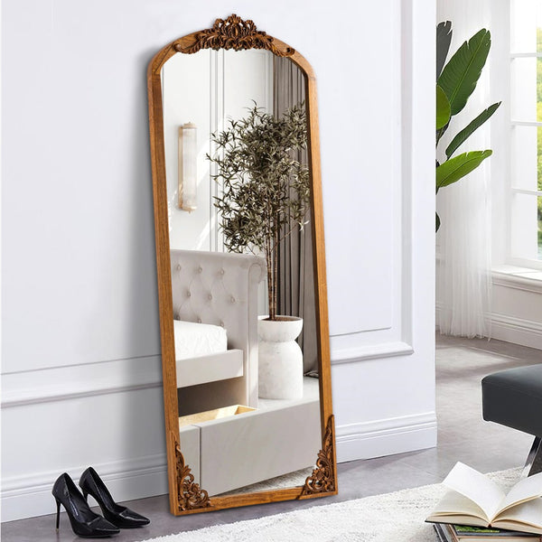 HomeRoots Black Wood Arched Freestanding Accent Mirror - Elegant Ornate Frame for Modern & Traditional Decor 708706