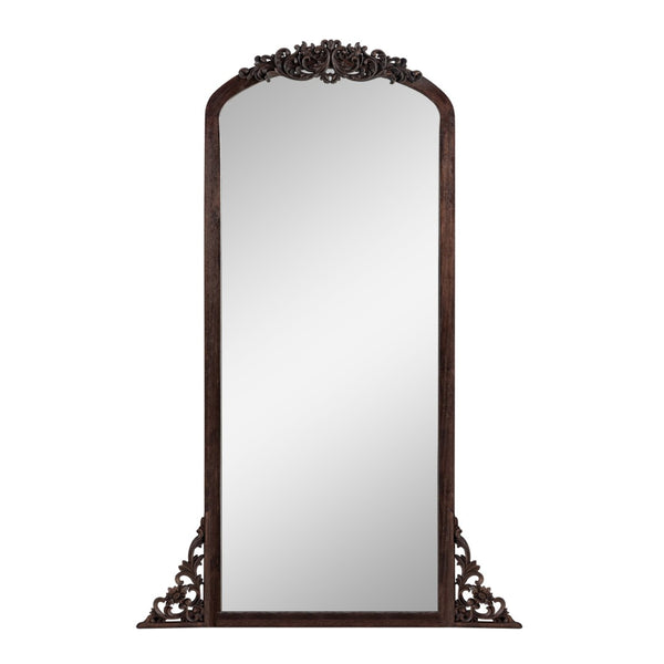 HomeRoots Black Wood Arch Freestanding Mirror - Elegant Ornate Framed Accent for Stylish Home Decor Spaces 708707