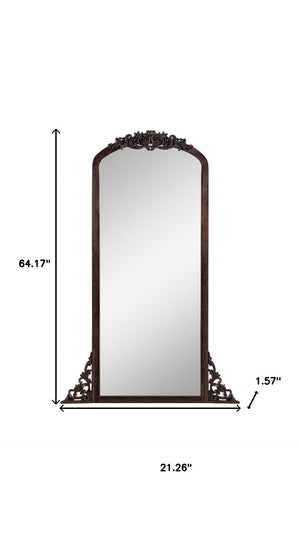 HomeRoots Black Wood Arch Freestanding Mirror - Elegant Ornate Framed Accent for Stylish Home Decor Spaces 708707