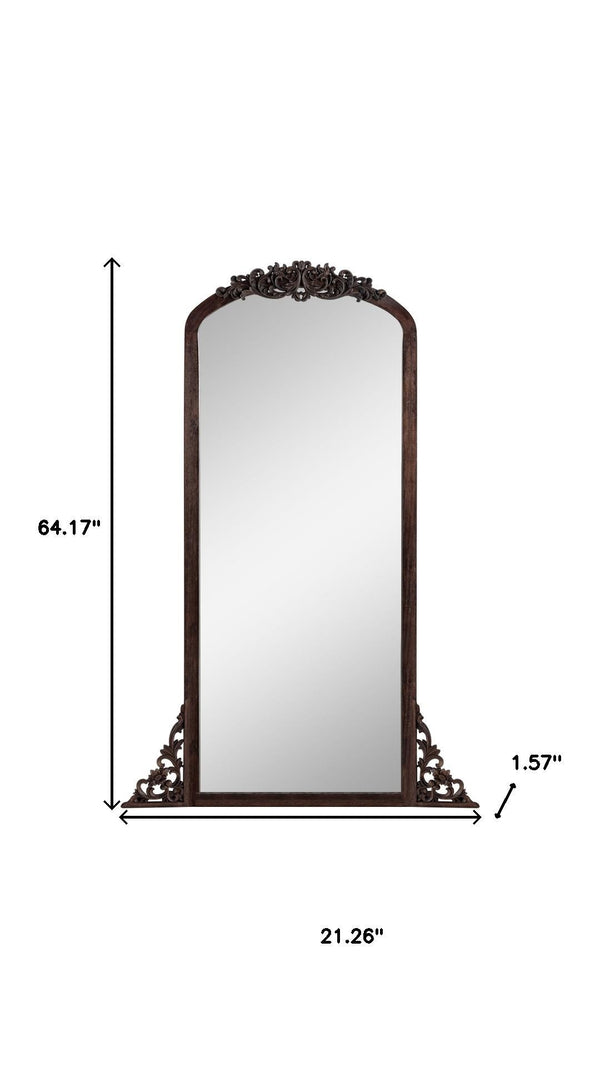 HomeRoots Black Wood Arch Freestanding Mirror - Elegant Ornate Framed Accent for Stylish Home Decor Spaces 708707