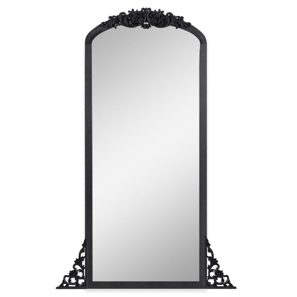 HomeRoots White Wood Arch Freestanding Accent Mirror - Ornate Design for Elegant Home Décor & Bright Spaces 708708