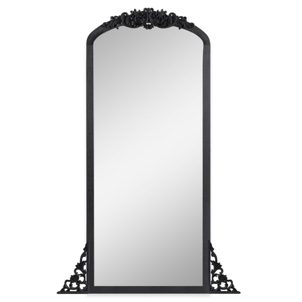 HomeRoots White Wood Arch Freestanding Accent Mirror - Ornate Design for Elegant Home Décor & Bright Spaces 708708