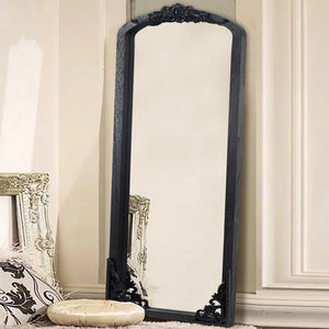 HomeRoots White Wood Arch Freestanding Accent Mirror - Ornate Design for Elegant Home Décor & Bright Spaces 708708