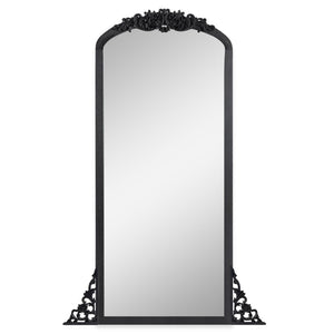 HomeRoots White Wood Arch Freestanding Accent Mirror - Ornate Design for Elegant Home Décor & Bright Spaces 708708