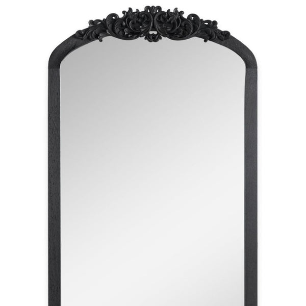 HomeRoots White Wood Arch Freestanding Accent Mirror - Ornate Design for Elegant Home Décor & Bright Spaces 708708