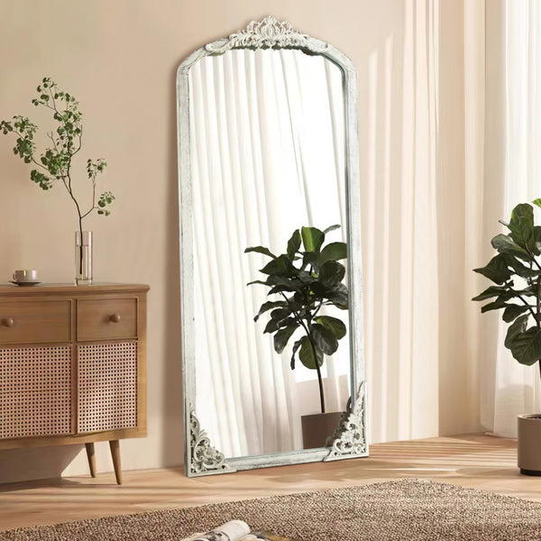 HomeRoots Black Wood Arch Freestanding Accent Mirror - Ornate Framed Design for Elegant Home Décor & Style 708709