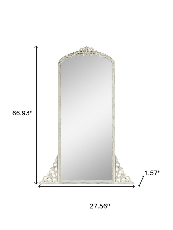 HomeRoots Black Wood Arch Freestanding Accent Mirror - Ornate Framed Design for Elegant Home Décor & Style 708709