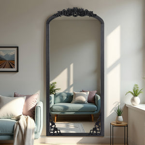 HomeRoots Gold Freestanding Arched Accent Mirror with Ornate Frame - Elegant Design for Any Room Decor 708710