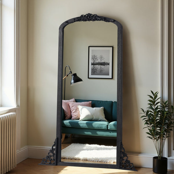 HomeRoots Gold Freestanding Arched Accent Mirror with Ornate Frame - Elegant Design for Any Room Decor 708710