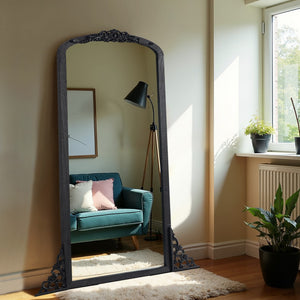 HomeRoots Gold Freestanding Arched Accent Mirror with Ornate Frame - Elegant Design for Any Room Decor 708710