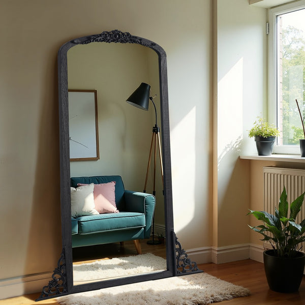 HomeRoots Gold Freestanding Arched Accent Mirror with Ornate Frame - Elegant Design for Any Room Decor 708710