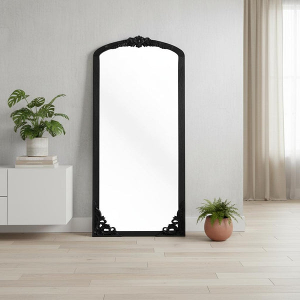 HomeRoots Gold Freestanding Arched Accent Mirror with Ornate Frame - Elegant Design for Any Room Decor 708710