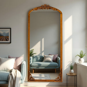 HomeRoots Black Arched Freestanding Accent Mirror with Ornate Aluminum Frame – Elegant Home Décor Statement Piece 708711