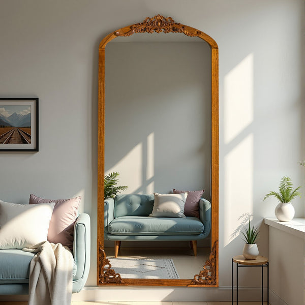 HomeRoots Black Arched Freestanding Accent Mirror with Ornate Aluminum Frame – Elegant Home Décor Statement Piece 708711