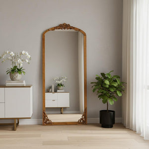 HomeRoots Black Arched Freestanding Accent Mirror with Ornate Aluminum Frame – Elegant Home Décor Statement Piece 708711