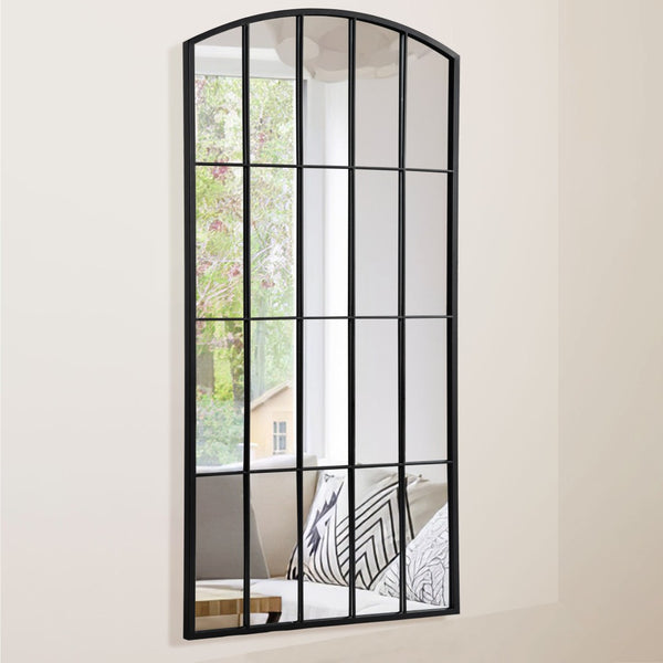 HomeRoots Black Freestanding Ornate Framed Accent Mirror – Elegant Arched Design for Modern & Traditional Spaces 708712