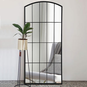 HomeRoots Black Freestanding Ornate Framed Accent Mirror – Elegant Arched Design for Modern & Traditional Spaces 708712