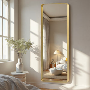 HomeRoots Gold Aluminum Freestanding Accent Mirror with Ornate Frame - Elevate Your Space in Style! 708718