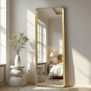 HomeRoots Gold Aluminum Freestanding Accent Mirror with Ornate Frame - Elevate Your Space in Style! 708718