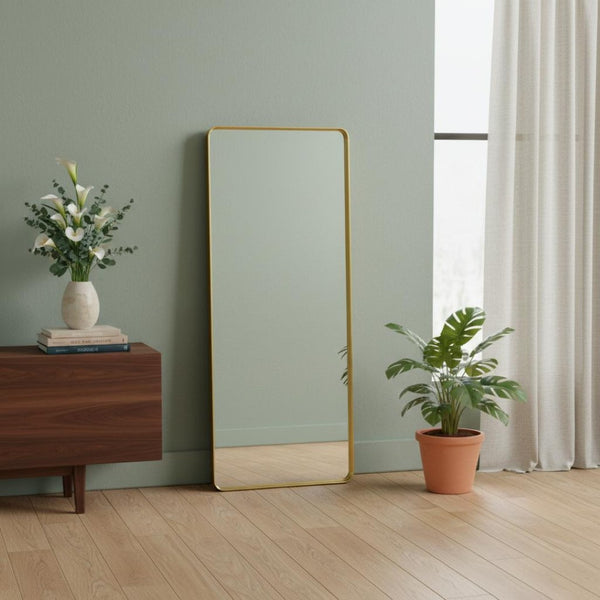 HomeRoots Gold Aluminum Freestanding Accent Mirror with Ornate Frame - Elevate Your Space in Style! 708718