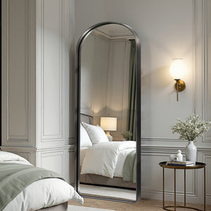 HomeRoots Black Freestanding Ornate Framed Accent Mirror - Arched Design for Elegant Spaces & Bright Interiors 708720