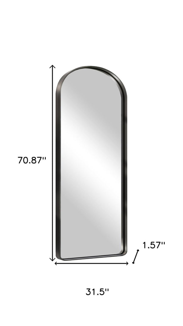HomeRoots Black Freestanding Ornate Framed Accent Mirror - Arched Design for Elegant Spaces & Bright Interiors 708720