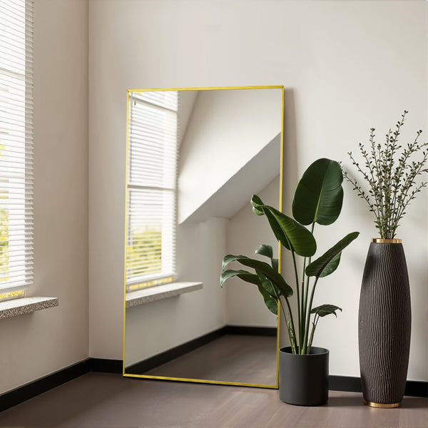 HomeRoots Gold Freestanding Ornate Framed Accent Mirror - Elegant Full-Body Design for Modern & Classic Spaces 708722