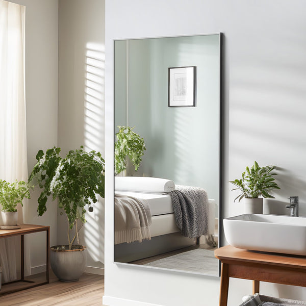 HomeRoots Black Freestanding Ornate Accent Mirror - Stylish Aluminum Frame, Premium Glass, Perfect for Any Room 708725
