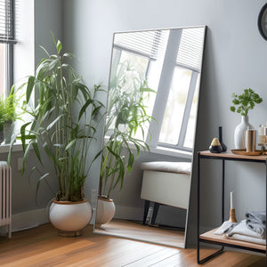 HomeRoots Black Freestanding Ornate Accent Mirror - Stylish Aluminum Frame, Premium Glass, Perfect for Any Room 708725