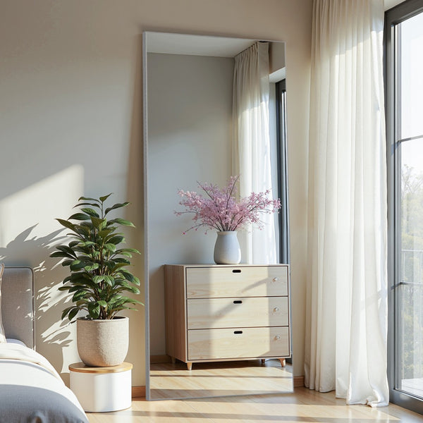 HomeRoots Brown Freestanding Ornate Accent Mirror - Elegant Framed Design for Living Rooms & Bedrooms Decor 708726