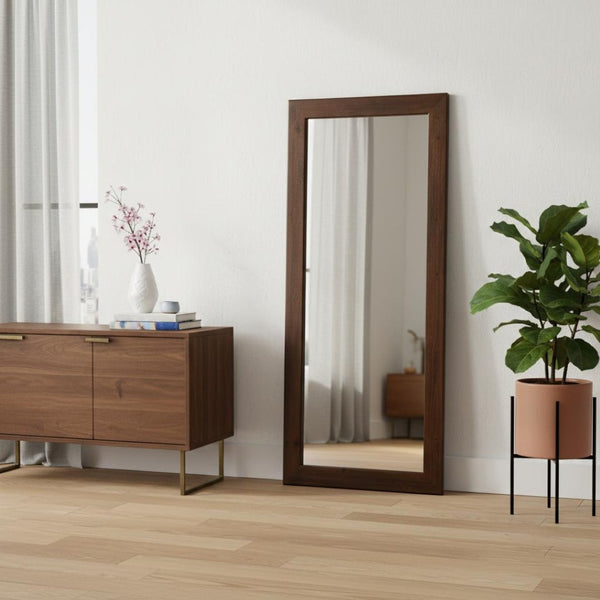 HomeRoots Brown Wood Arch Mirror – Elegant Freestanding Accent with Ornate Frame for Stylish Home Decor 708727