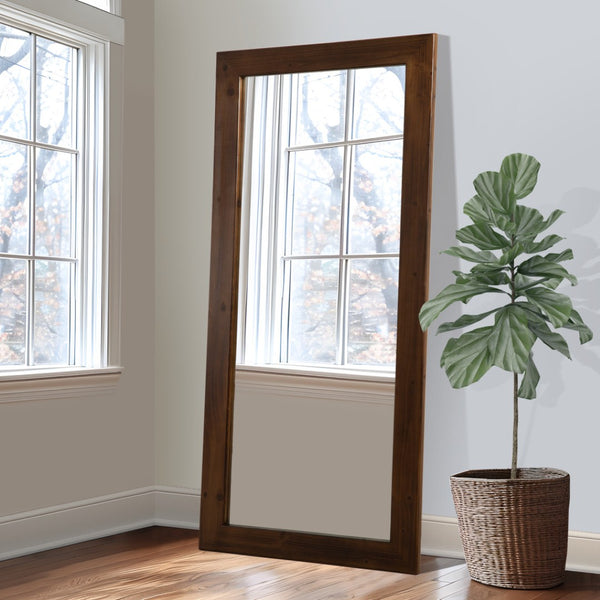 HomeRoots Brown Wood Arch Mirror – Elegant Freestanding Accent with Ornate Frame for Stylish Home Decor 708727