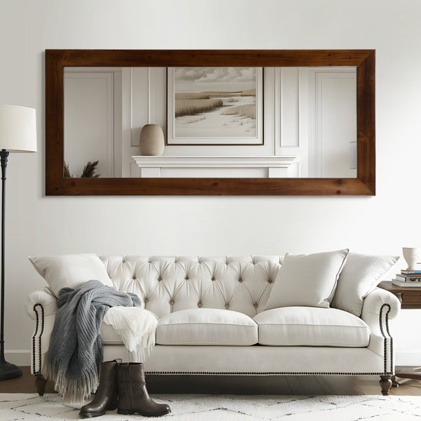 HomeRoots Brown Wood Arch Mirror – Elegant Freestanding Accent with Ornate Frame for Stylish Home Decor 708727