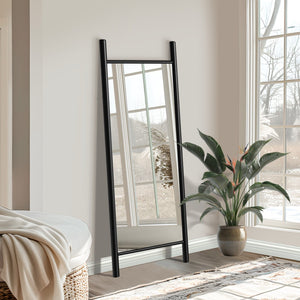 HomeRoots 71" Sleek Black Wood Leaning Ladder Mirror – Modern Full-Length Design for Stylish Interiors 708729