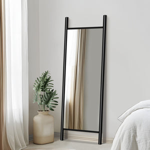 HomeRoots 71" Sleek Black Wood Leaning Ladder Mirror – Modern Full-Length Design for Stylish Interiors 708729