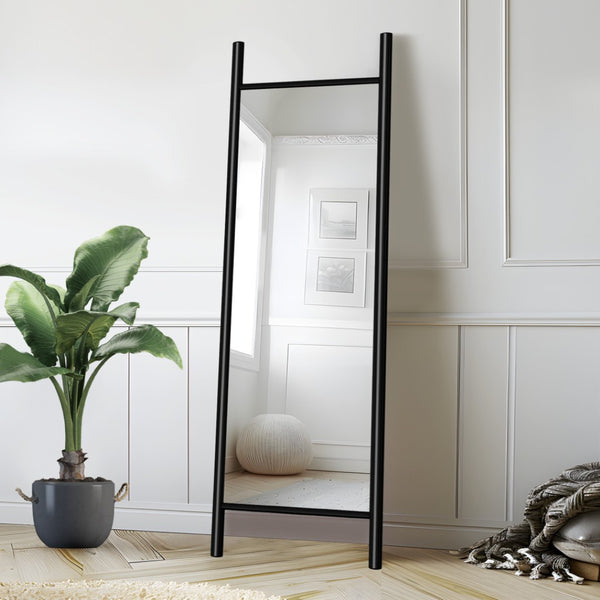 HomeRoots 71" Sleek Black Wood Leaning Ladder Mirror – Modern Full-Length Design for Stylish Interiors 708729