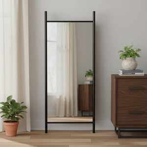 HomeRoots Brown Wood Arch Mirror - Elegant Freestanding Accent with Ornate Frame for Bedrooms & Entryways 708730