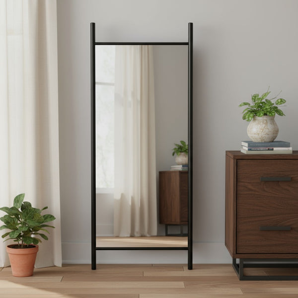 HomeRoots Brown Wood Arch Mirror - Elegant Freestanding Accent with Ornate Frame for Bedrooms & Entryways 708730