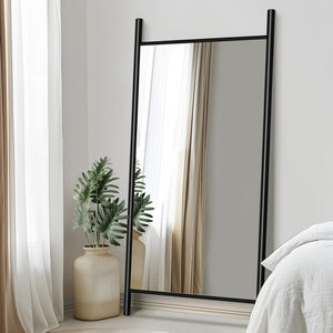HomeRoots Brown Wood Arch Mirror - Elegant Freestanding Accent with Ornate Frame for Bedrooms & Entryways 708730