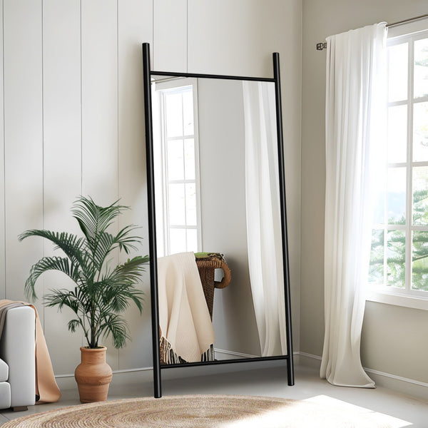 HomeRoots Brown Wood Arch Mirror - Elegant Freestanding Accent with Ornate Frame for Bedrooms & Entryways 708730