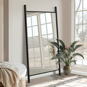 HomeRoots Brown Wood Arch Mirror - Elegant Freestanding Accent with Ornate Frame for Bedrooms & Entryways 708730