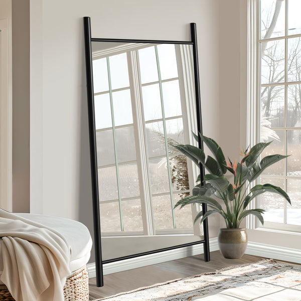 HomeRoots Brown Wood Arch Mirror - Elegant Freestanding Accent with Ornate Frame for Bedrooms & Entryways 708730