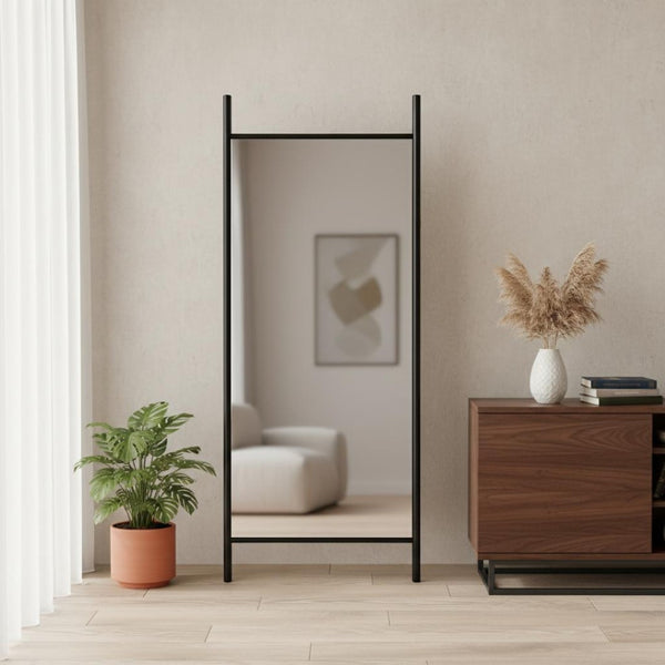 HomeRoots Brown Wood Arch Mirror - Elegant Freestanding Accent with Ornate Frame for Bedrooms & Entryways 708730
