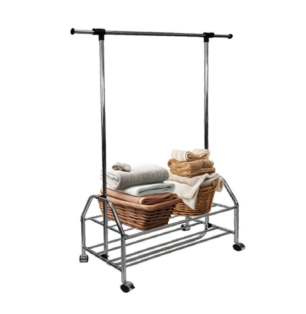 English Elm Chrome Freestanding Garment Rack with Adjustable Bar Top Shelf and Rolling Casters B091P340572