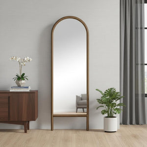 HomeRoots Black Wood Arched Accent Mirror – Ornate Freestanding Design for Elegant Home Decor & Reflection 708731