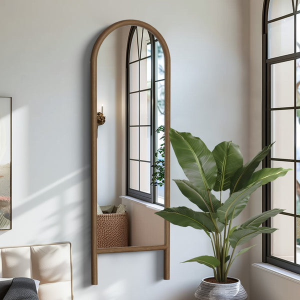 HomeRoots Black Wood Arched Accent Mirror – Ornate Freestanding Design for Elegant Home Decor & Reflection 708731