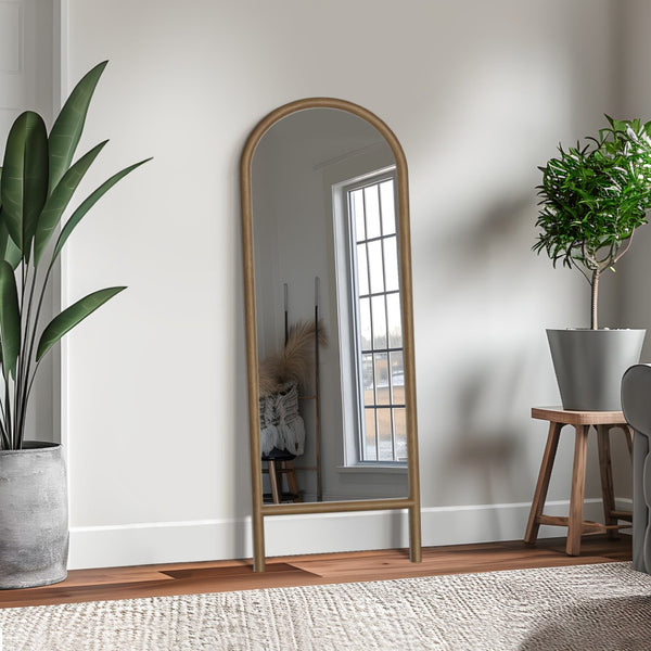 HomeRoots Black Wood Arched Accent Mirror – Ornate Freestanding Design for Elegant Home Decor & Reflection 708731