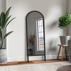 HomeRoots Brown Wood Arch Freestanding Accent Mirror - Ornate Framed Design for Elegant Home Décor & Reflection 708732