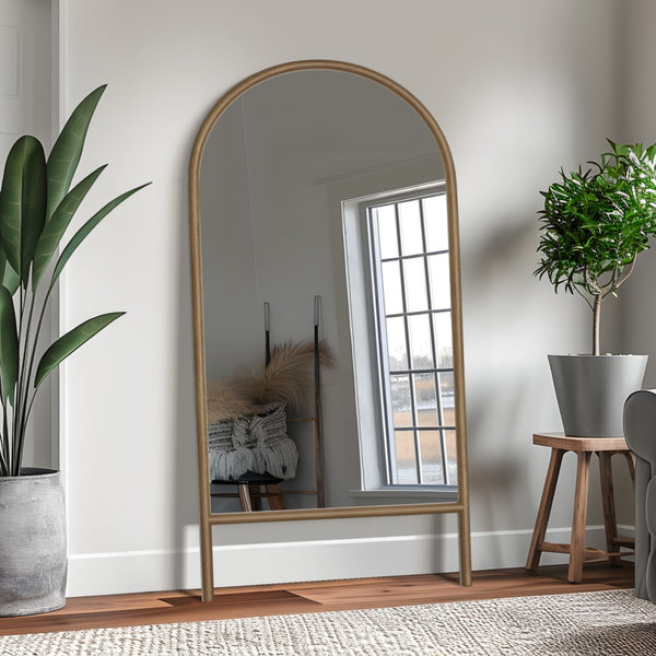 HomeRoots Black Wood Arch Freestanding Mirror - Elegant Ornate Framed Accent for Bedrooms, Living Rooms, Offices 708733